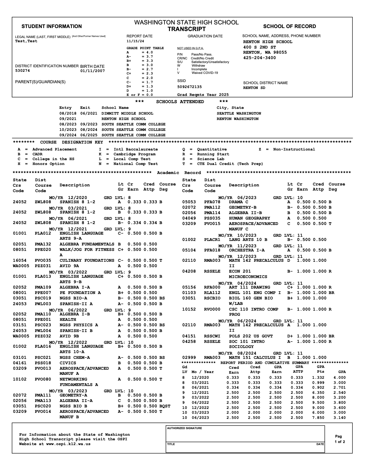 Transcript page